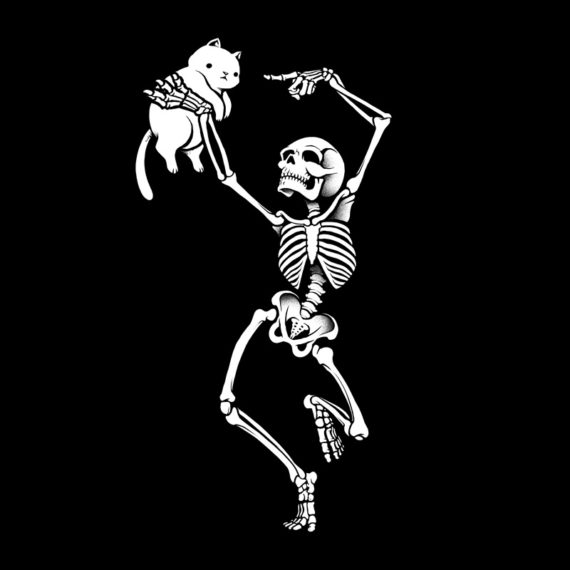 Dancing Skeleton With a Cat Tshirt
